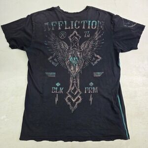 Affliction Men's Y2K Sz XL T-Shirt Live Fast Cross Wings Tribal American Customs